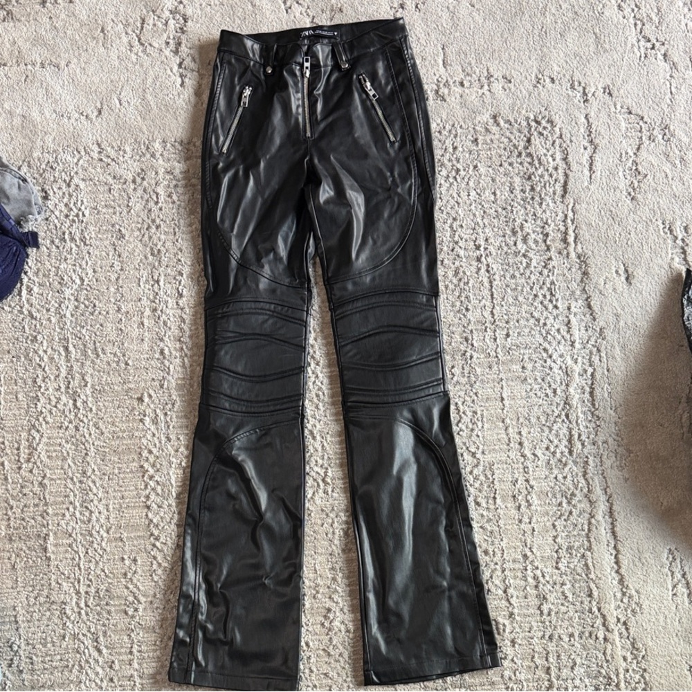 Zara Black Leather Flare Pants